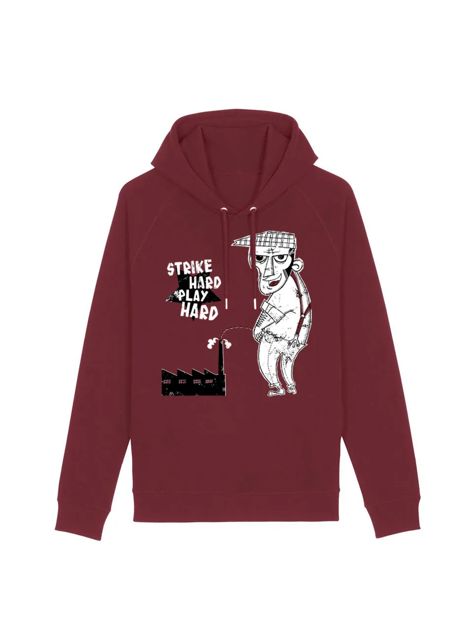 dna merch Strike Hard Play Hard Hoodie Burgunderrot Biobaumwolle