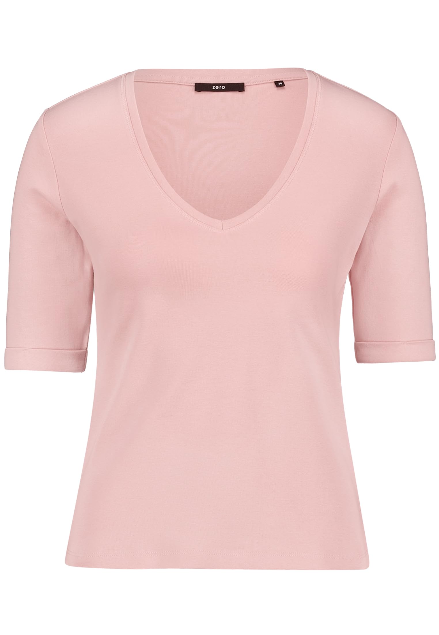 zero Basic Shirt V-Ausschnitt Baumwolle Kurzarm