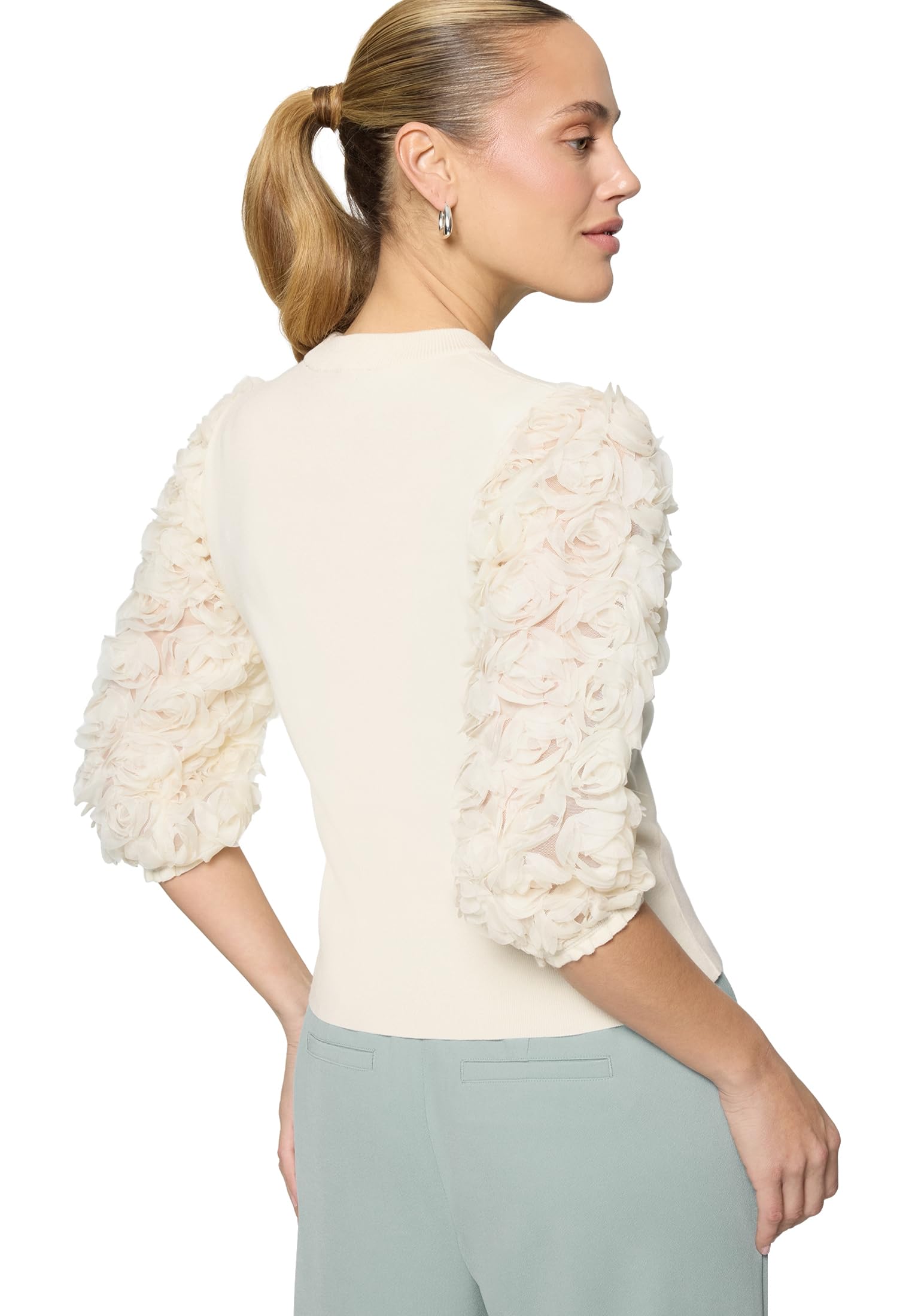 zero Feinstrickpullover 3D Blüten Gr.40 Eggnog