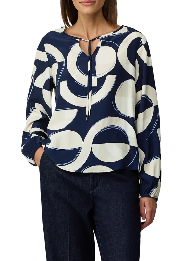s.Oliver Gemusterte Viskosebluse mit Bindeband Bluse Gr.36 Navy