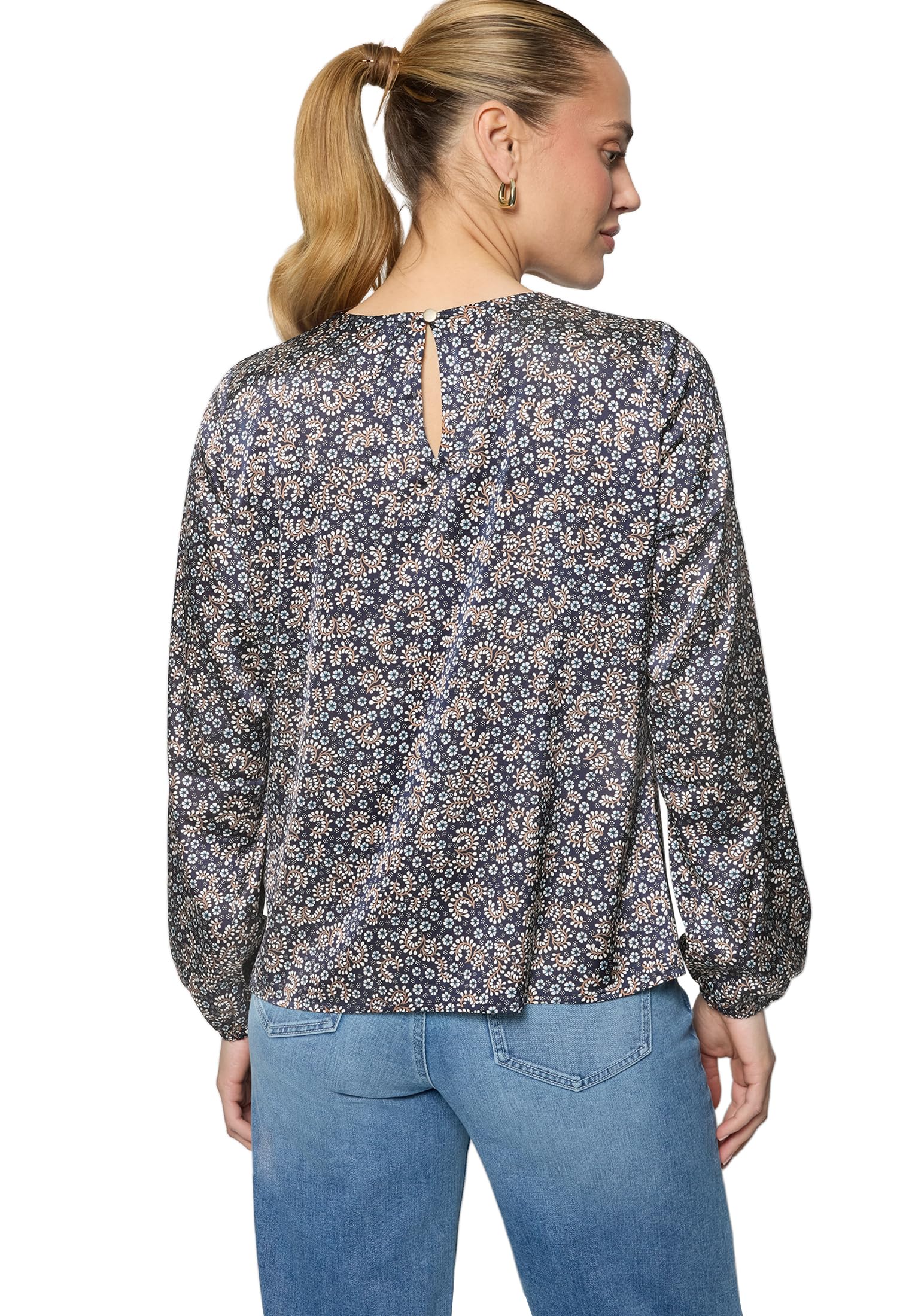 zero Satinbluse mit Druck Damen Dark Bluecream Gr. 40 glänzend
