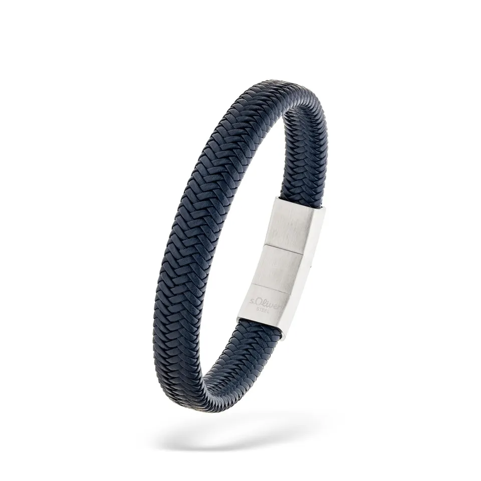 s.Oliver RED LABEL Bold Lederarmband blau Edelstahl
