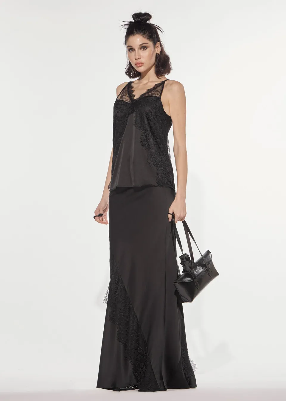 Denny Rose Satin Top schwarz mit Spitze