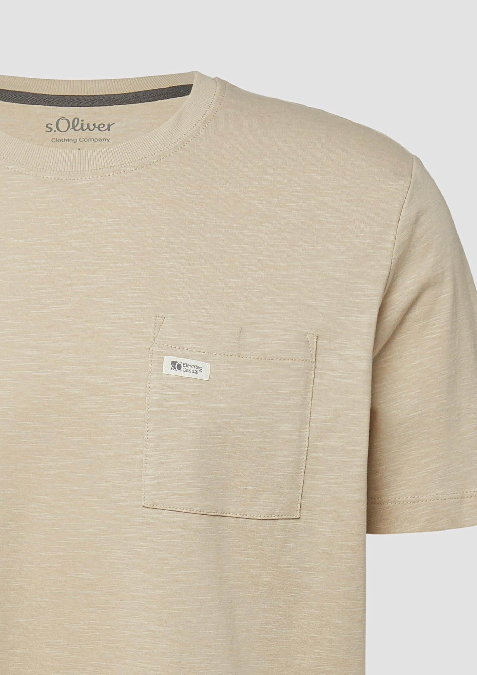 s.Oliver T-Shirt Flammgarn Brusttasche Beige