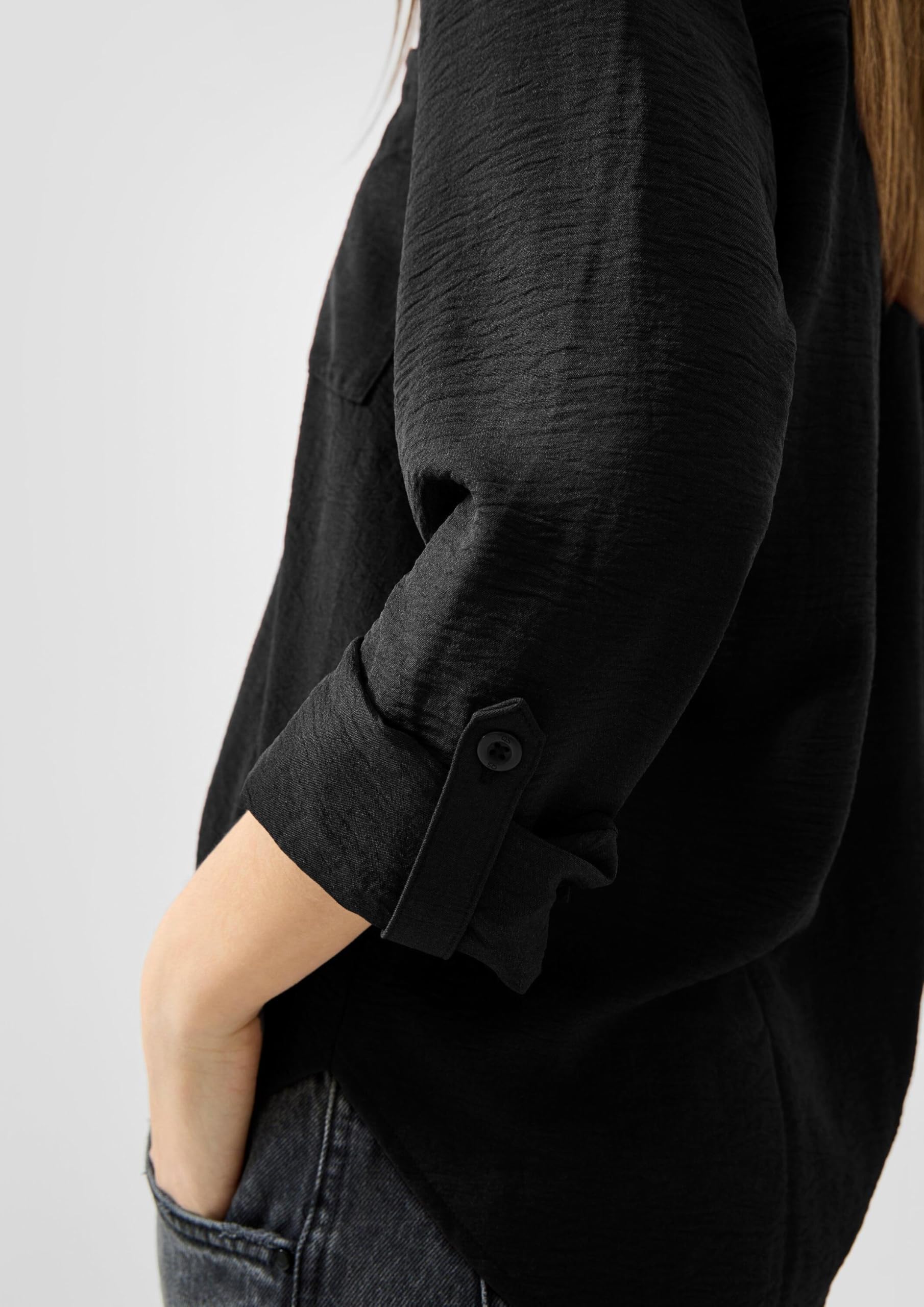 s.Oliver QS Bluse mit Turn-up Langarm Brusttaschen strukturiert