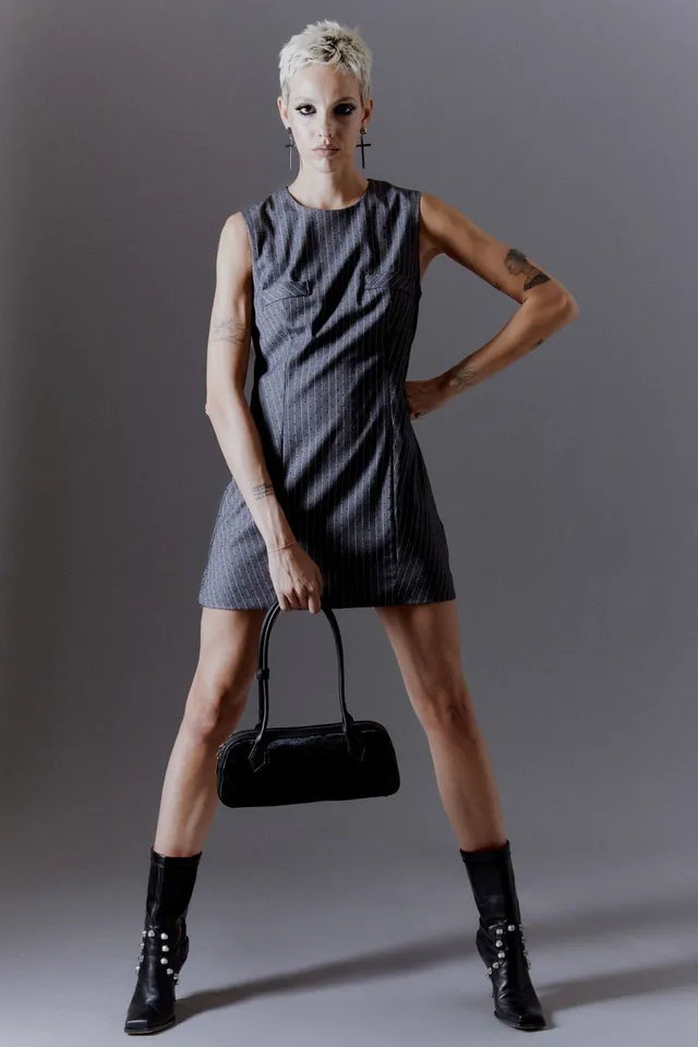 Denny Rose Strass Minikleid grau Nadelstreifen