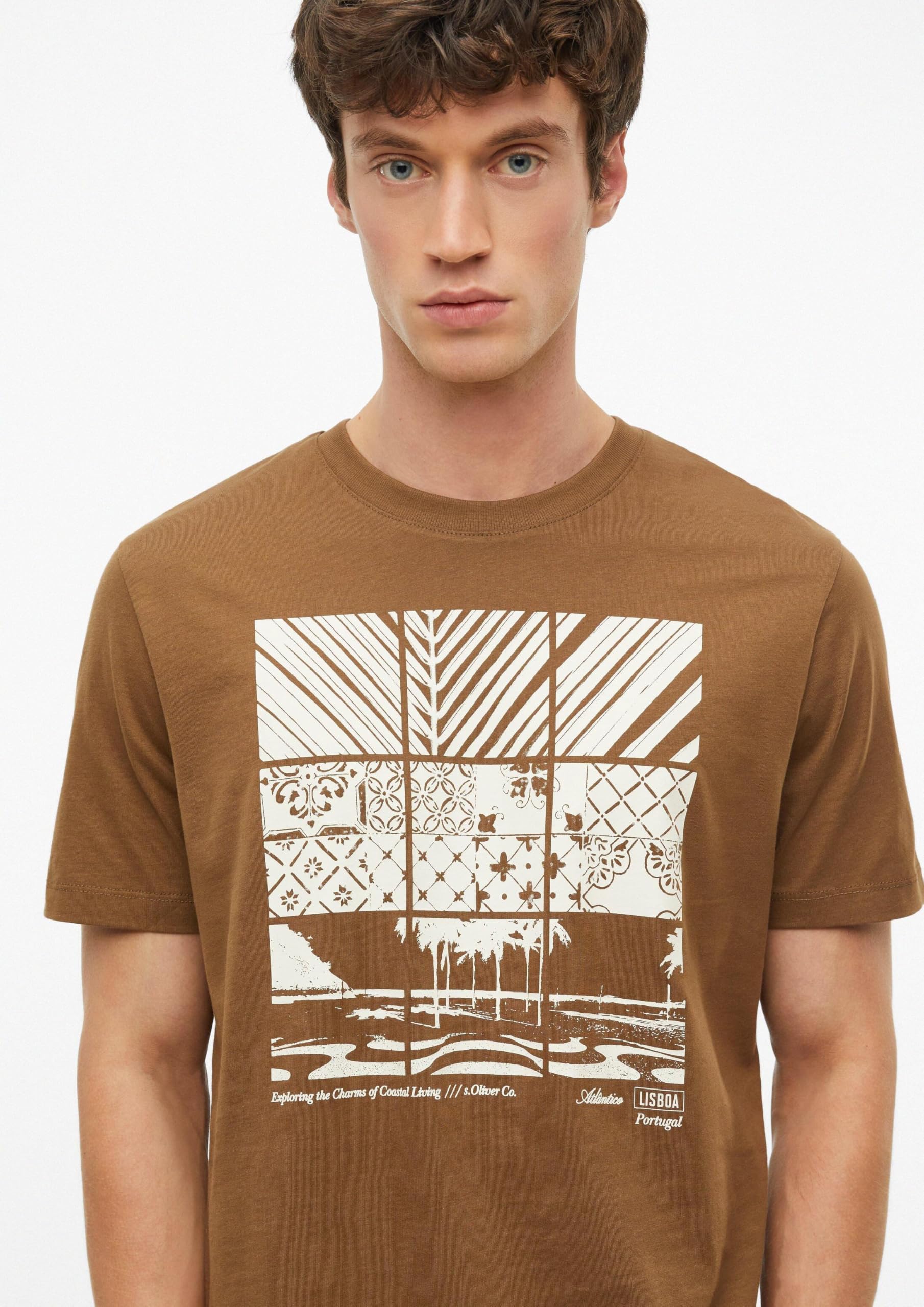 s.Oliver Junior T-Shirt Herren Braun Regular Fit Frontprint