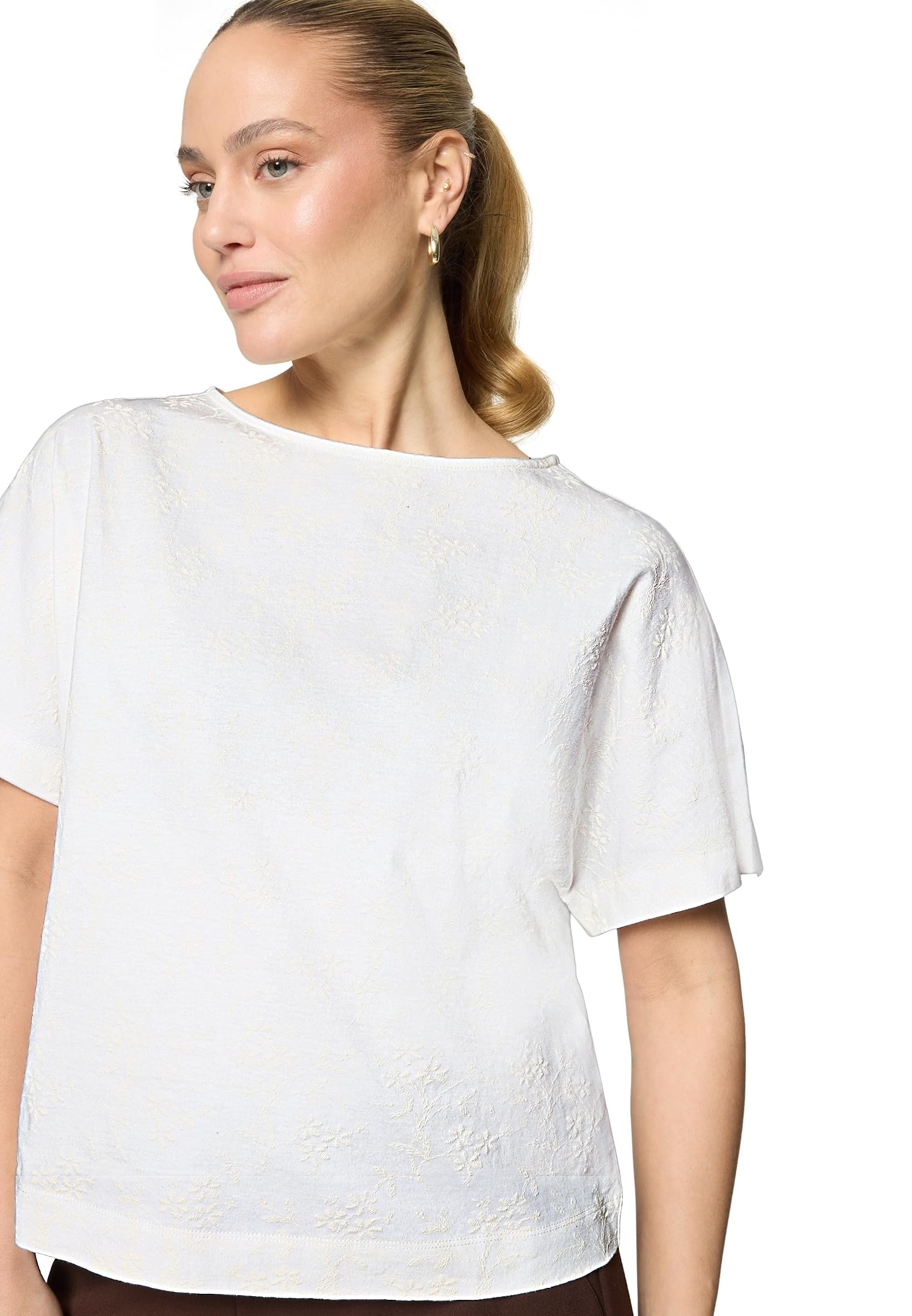 zero Baumwoll-T-Shirt Stickerei Cream Gr. 38