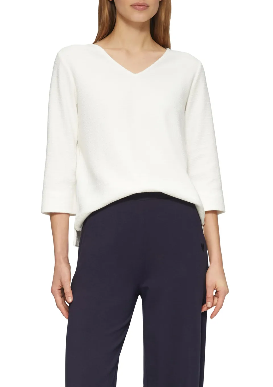 s.Oliver Sweatshirt mit V-Ausschnitt 3/4-Arm Jersey strukturiert