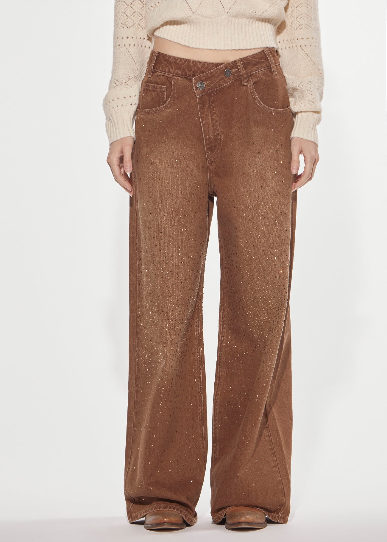 Denny Rose Over Palazzo Jeans Strass Brown Sugar