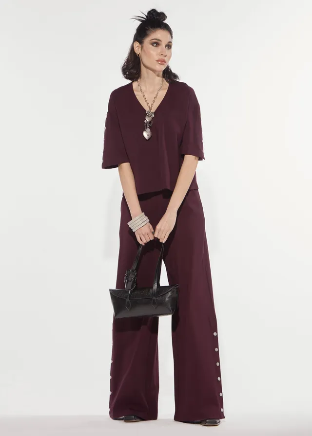 Denny Rose Punto Milano Palazzohose Red Wine mit Knöpfen