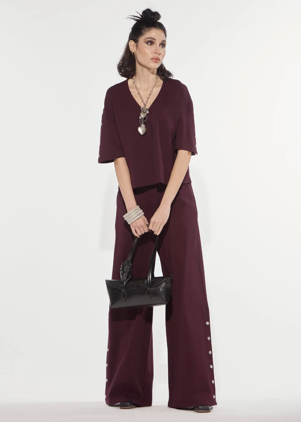 Denny Rose Punto Milano Palazzohose Red Wine mit Knöpfen