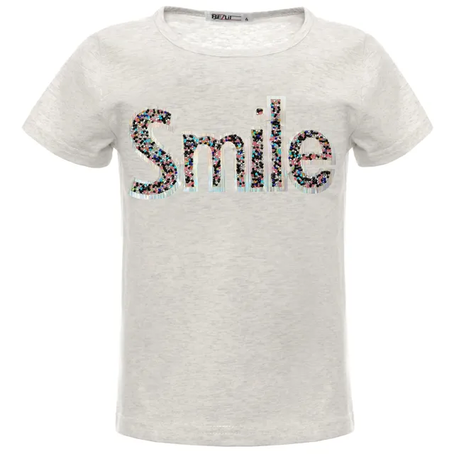 BEZLIT Mädchen T-Shirt Smile Glitzer Grau Baumwolle