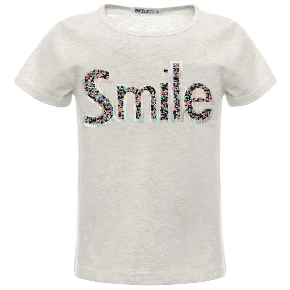 BEZLIT Mädchen T-Shirt Smile Glitzer Grau Baumwolle