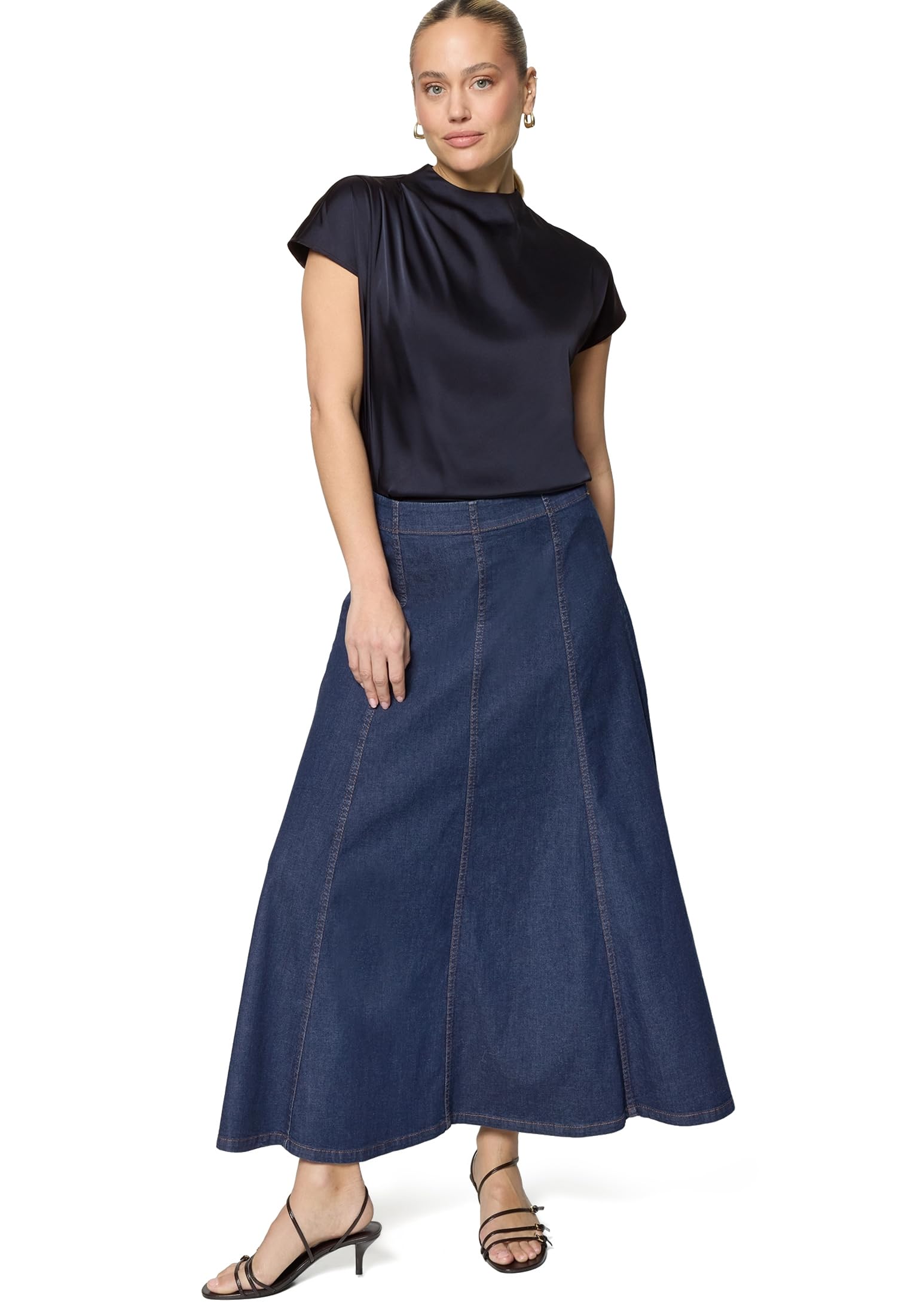 zero Damen Satin-Bluse mit Kragen figurumspielend Kurzarm