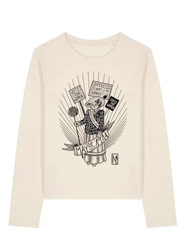 dna merch Suffragetten Langarmshirt Damen Weiß Bio