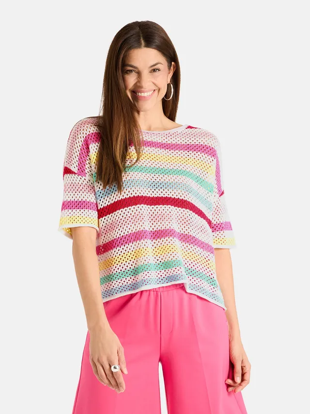 Lieblingsstück AriadneL Kurzarm-Pullover Lochstrick Streifen