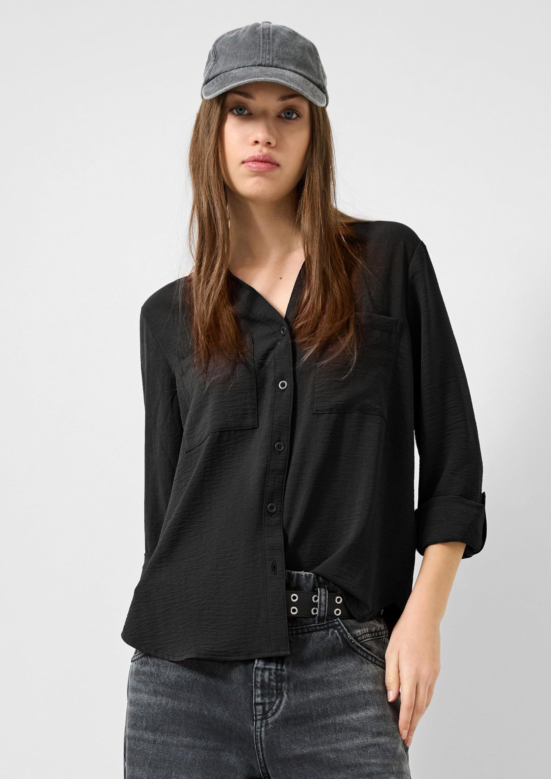 s.Oliver QS Bluse mit Turn-up Langarm Brusttaschen strukturiert