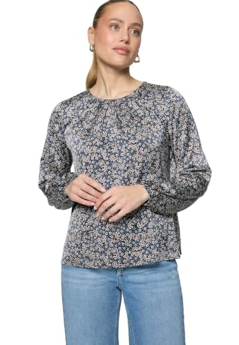 zero Satinbluse mit Druck Damen Dark Bluecream Gr. 40 glänzend
