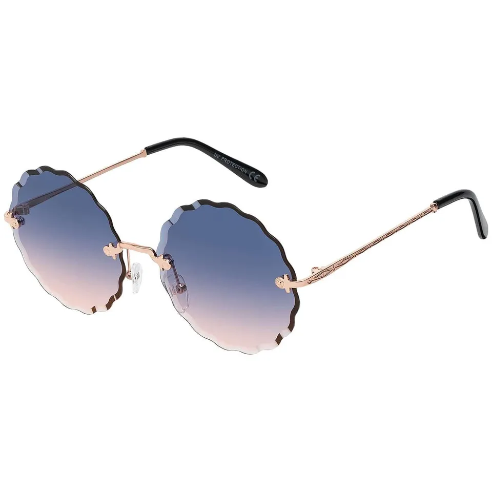 BEZLIT Damen Sonnenbrille rund randlos Blau Rosa Verlauf UV400