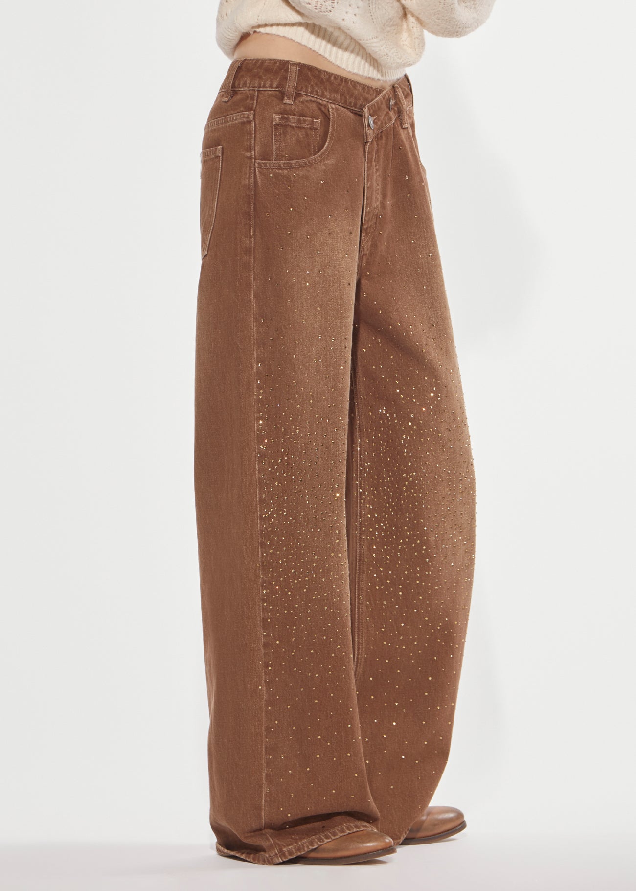 Denny Rose Over Palazzo Jeans Strass Brown Sugar