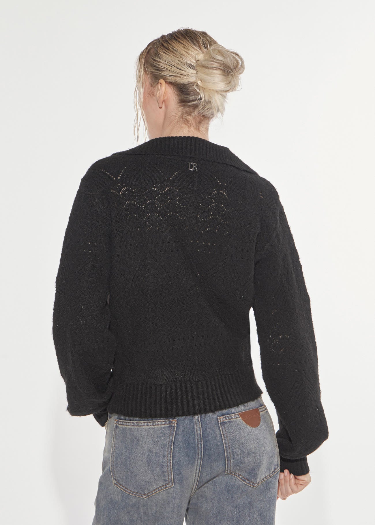 Denny Rose Spitzstrick Pullover Polokragen Schwarz