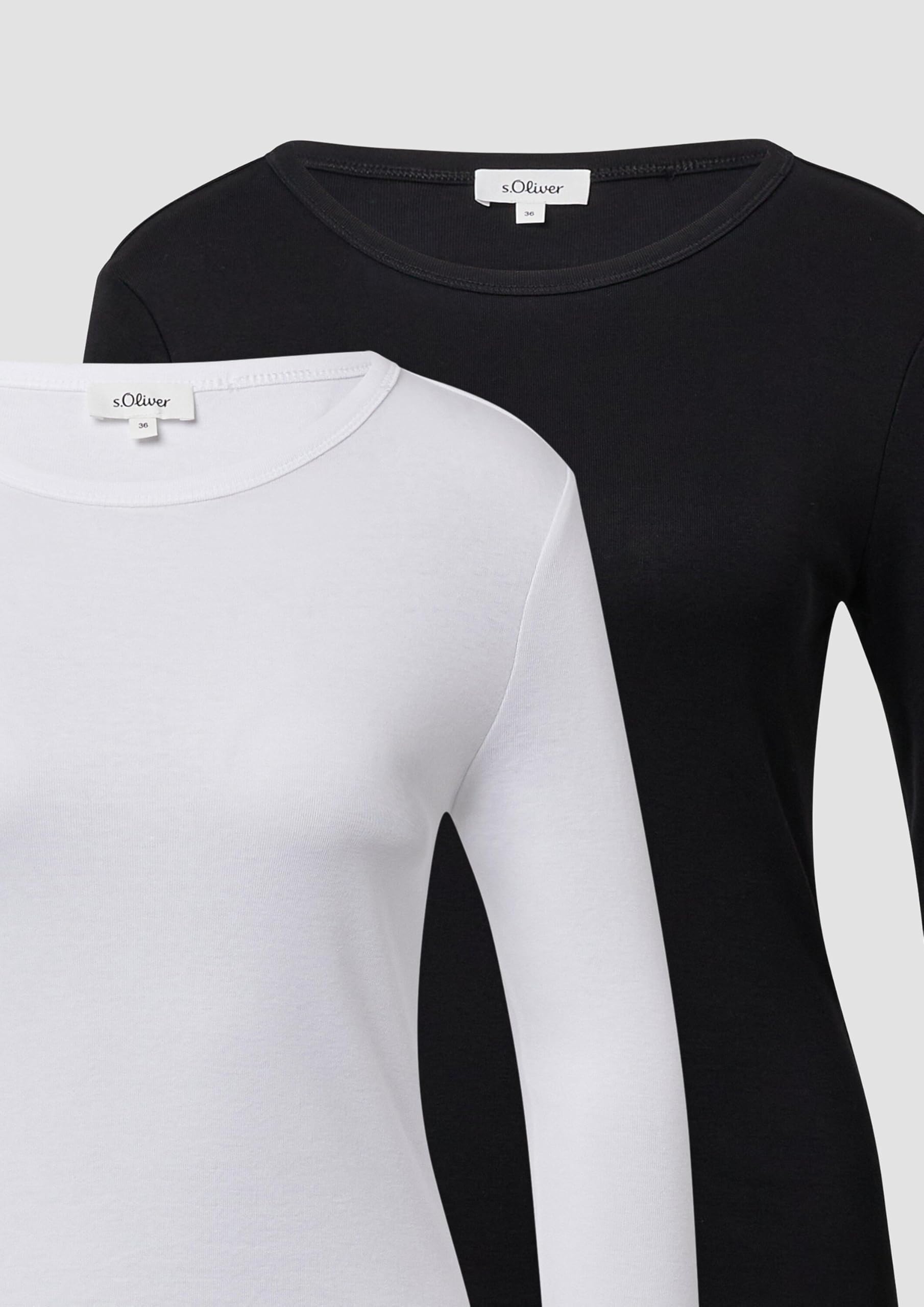 s.Oliver Damen Langarm T-Shirt weiß schwarz 1er Pack