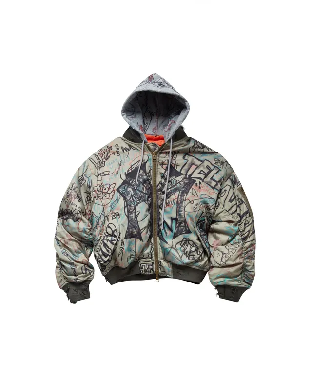 Mowalola Graffiti Bomber Bomberjacke Nylon cropped orange