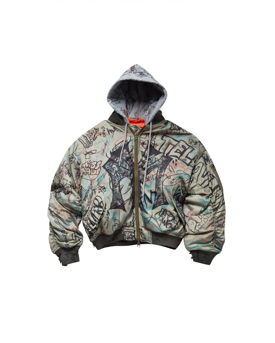 Mowalola Graffiti Bomber Bomberjacke Nylon cropped orange