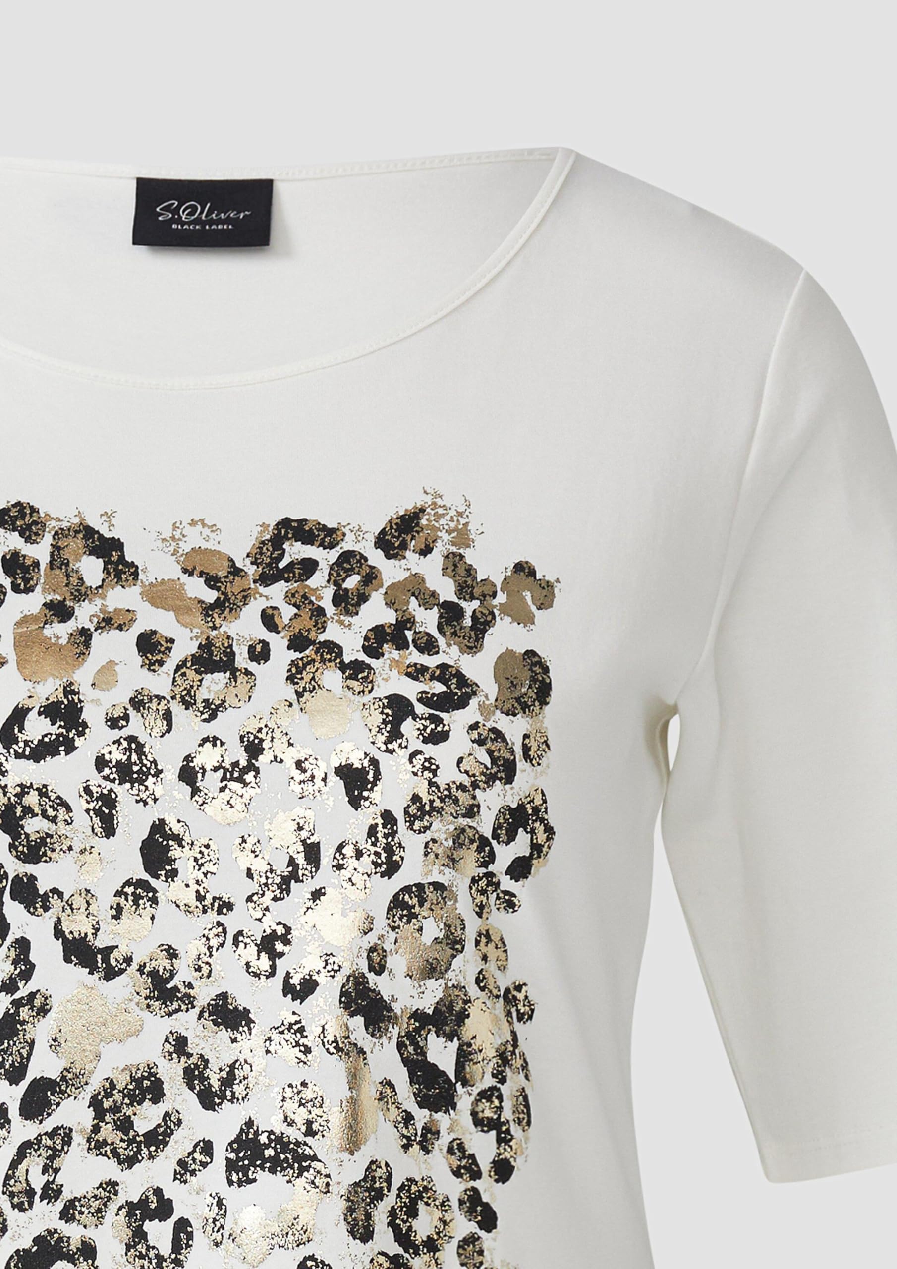 s.Oliver Damen T-Shirt Halbarm Leo-Frontprint Größe 38