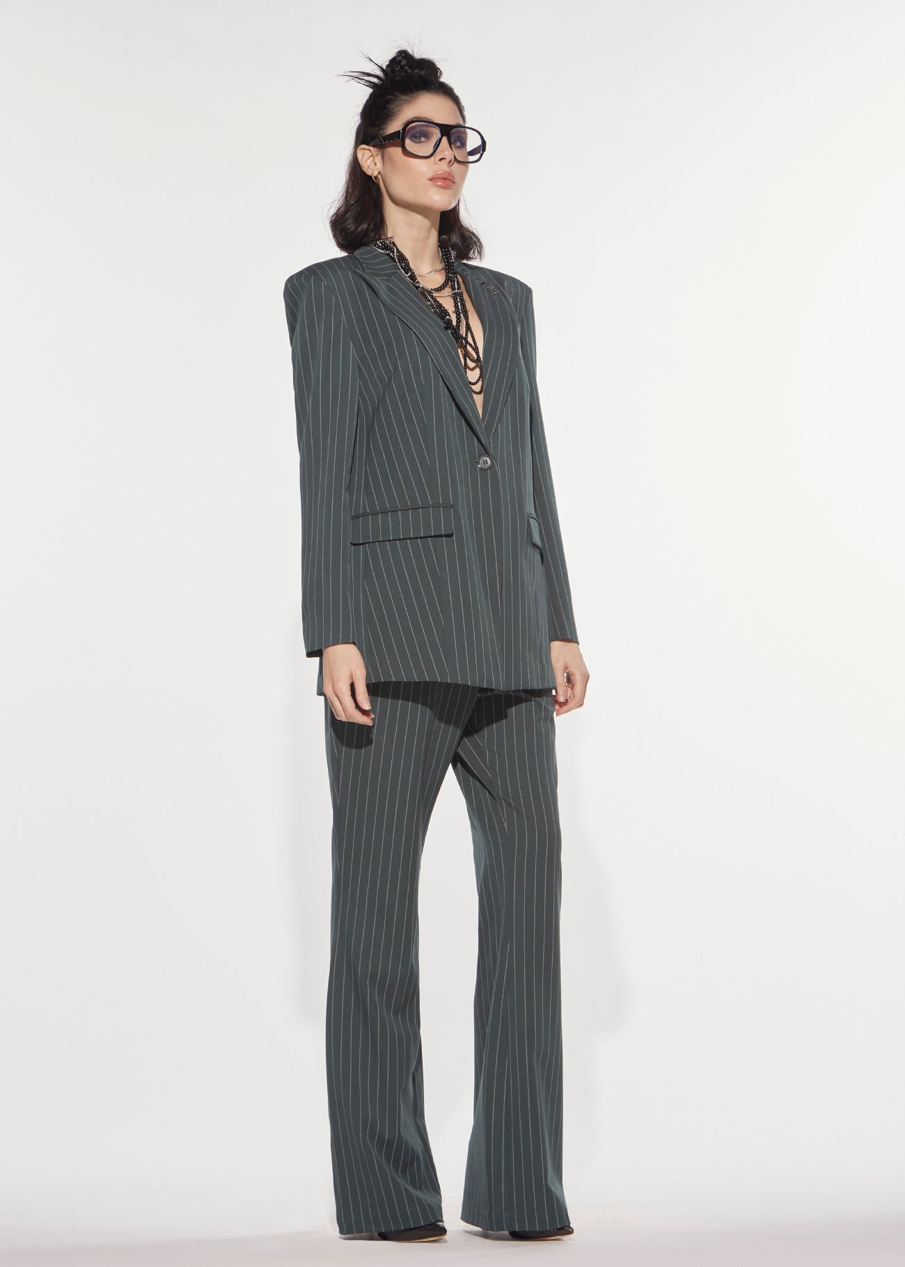 Denny Rose Blazer oversize Nadelstreifen dunkelgrün