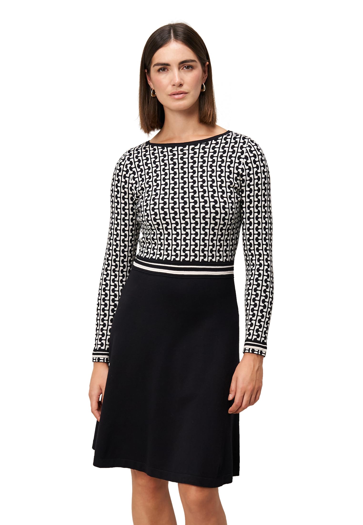 zero Strickkleid grafisches Muster 40 BlackCream midi