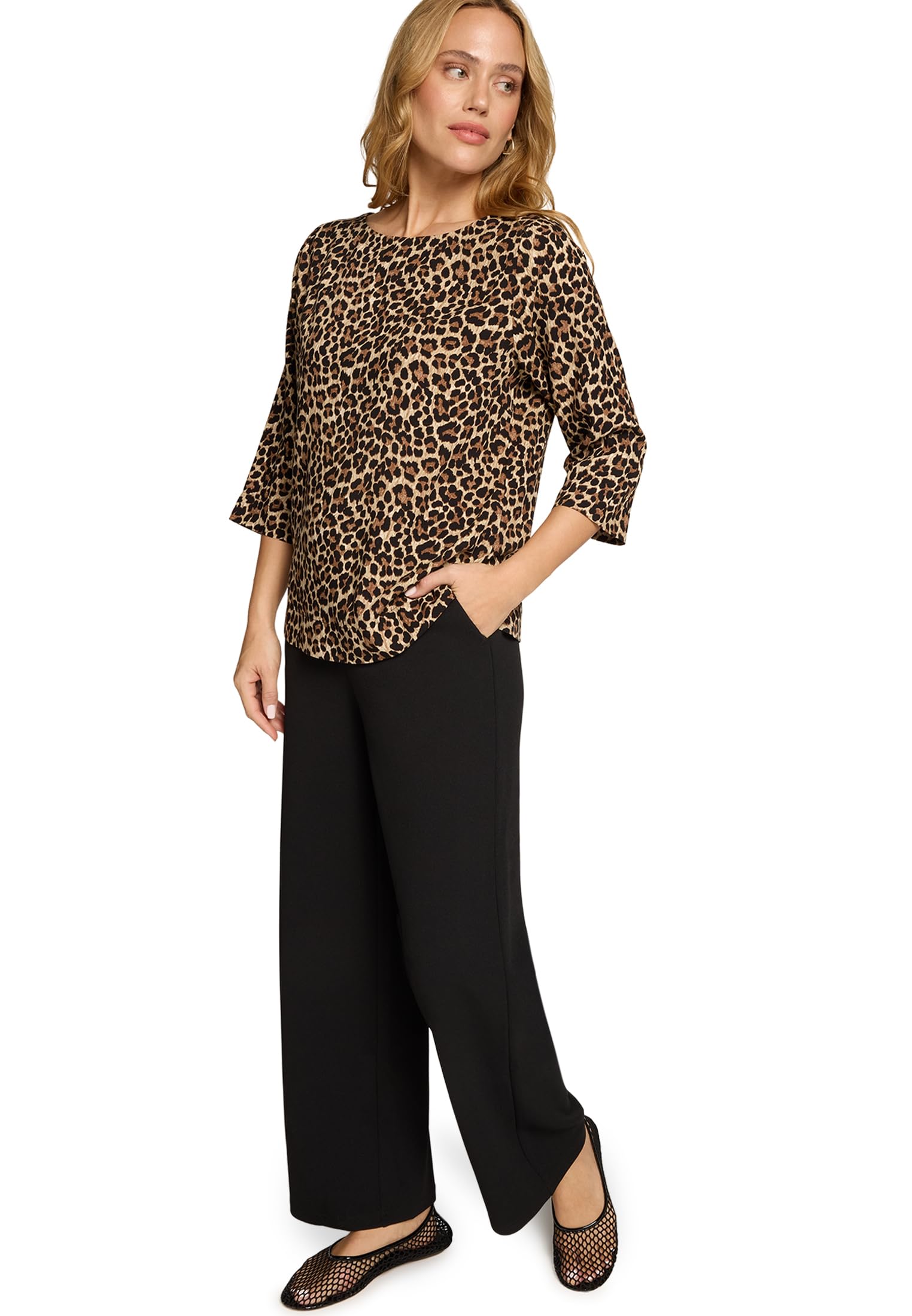 zero Leobluse Rundhals BeigeBlack Gr.40