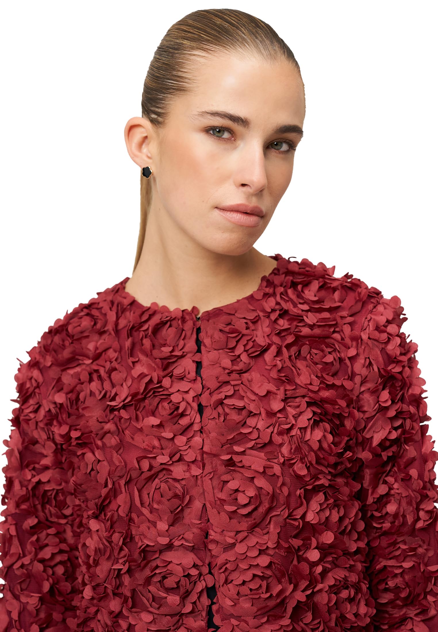 zero Bolero-Jacke mit 3D Blumen Cabernet Gr. 40 kurz