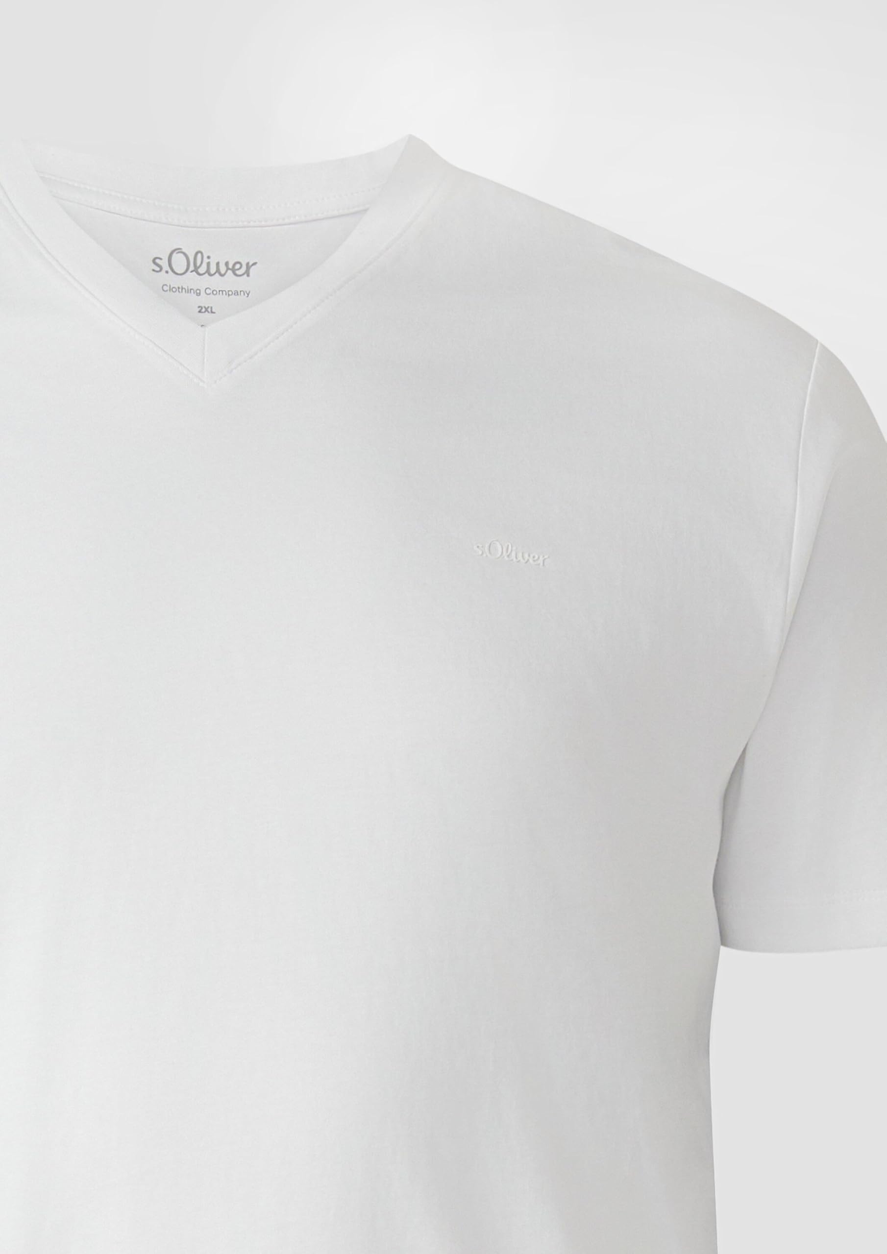 s.Oliver T-Shirt V-Neck Logo-Print weiß 5XL Baumwolle