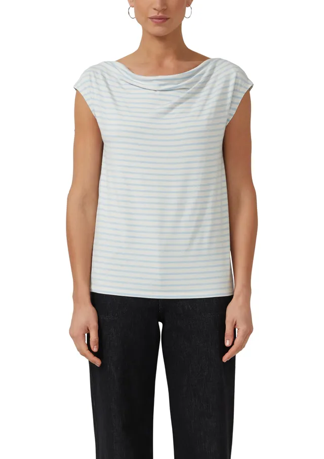 s.Oliver Viskoseshirt mit Wasserfall-Ausschnitt und Streifen Shirt gestreift
