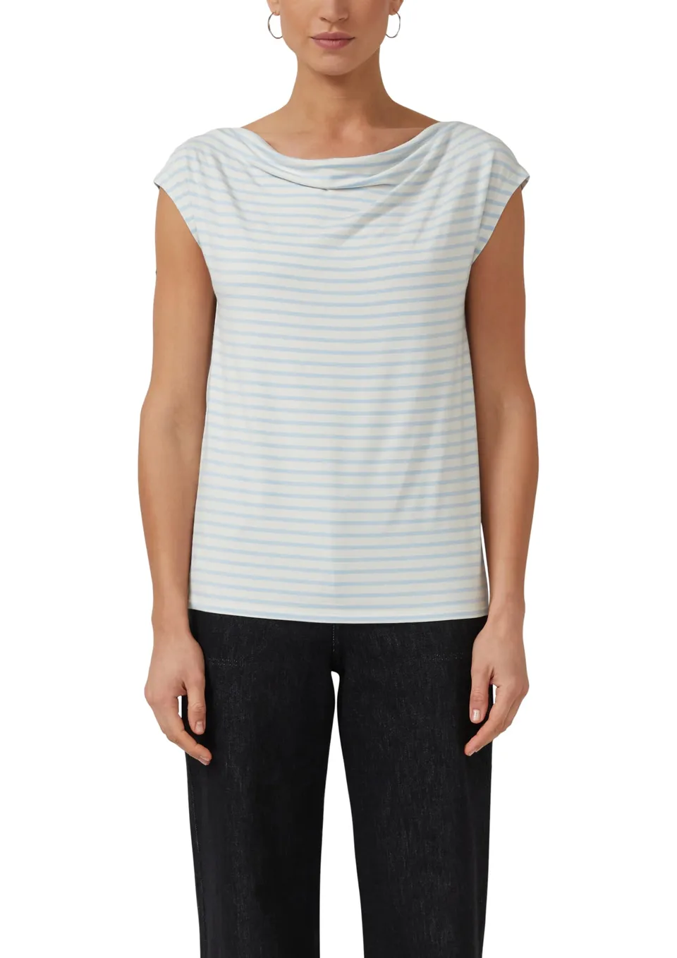 s.Oliver Viskoseshirt mit Wasserfall-Ausschnitt und Streifen Shirt gestreift