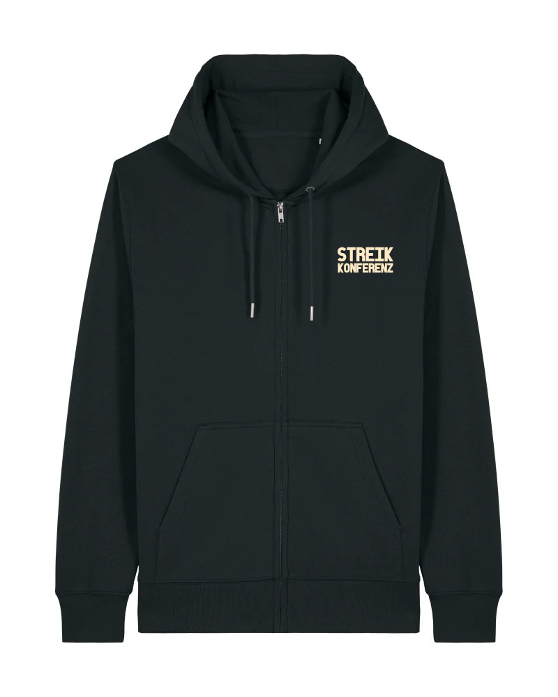 dna merch Streikkonferenz Gegenmacht Kapuzenjacke Schwarz Biobaumwolle