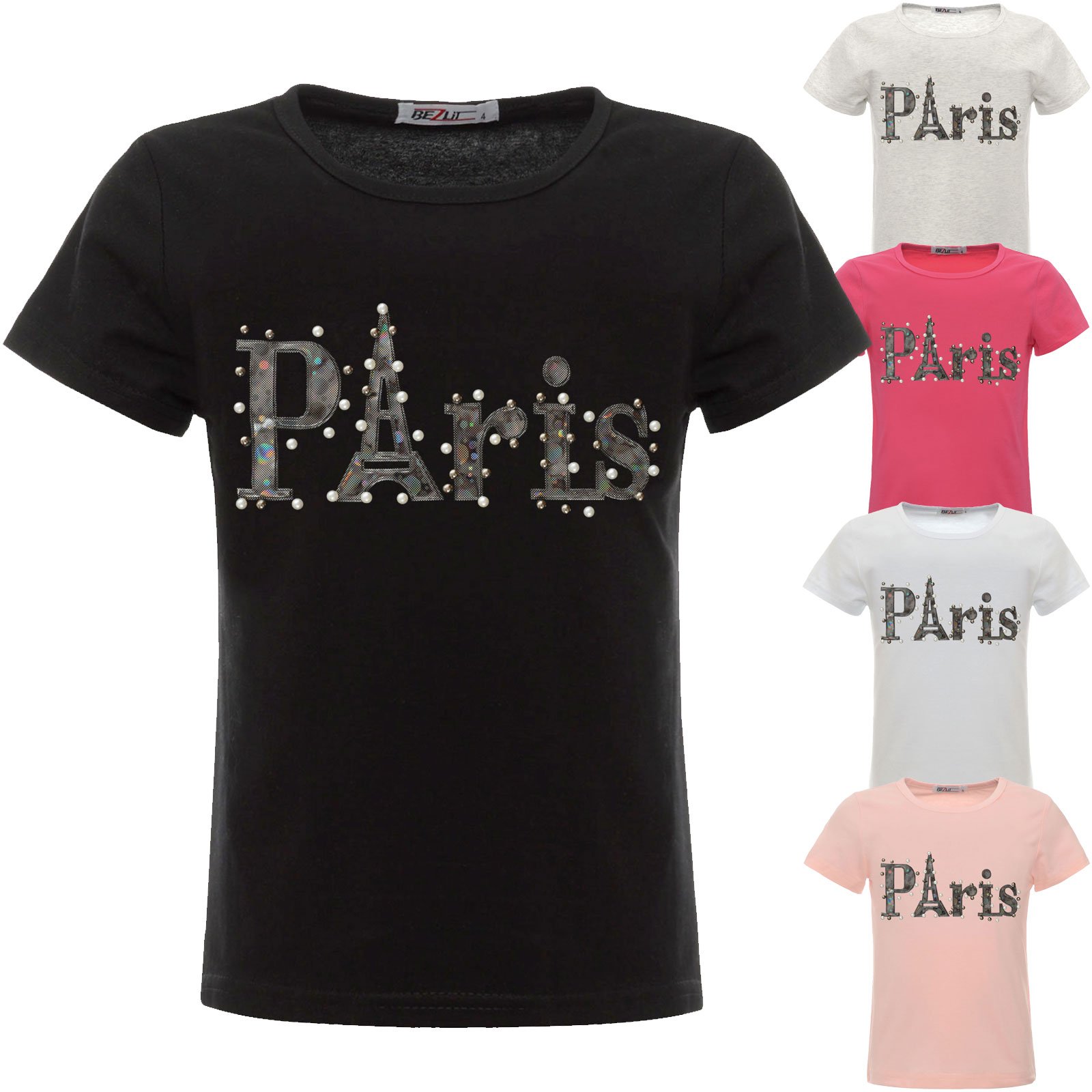 BEZLIT Mädchen T-Shirt Smile Glitzer Grau Baumwolle