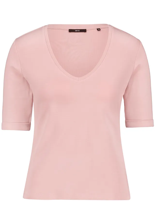 zero Basic Shirt mit V-Ausschnitt Shirt 38 Baumwolle