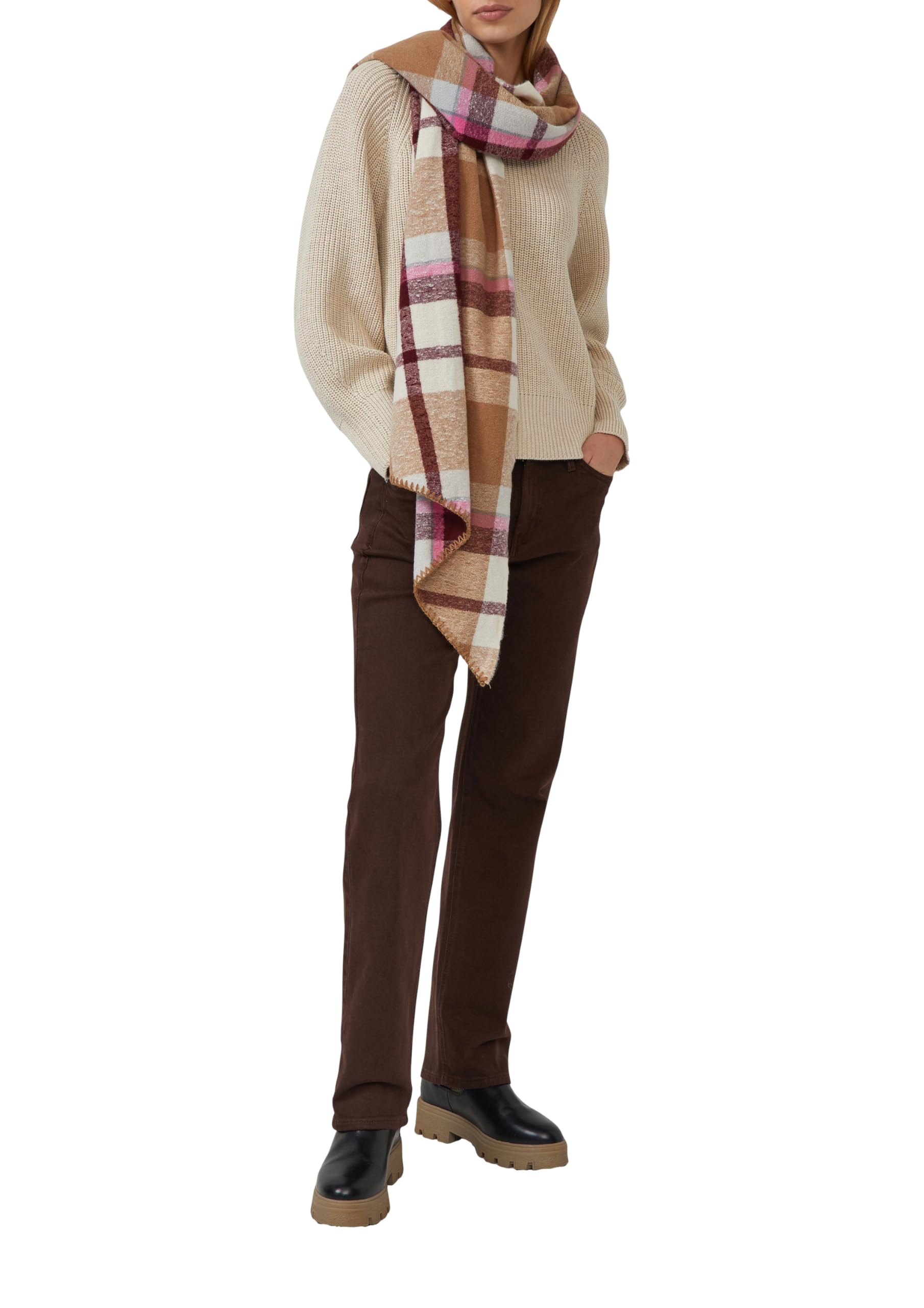 s.Oliver Junior Schal Karo-Muster helles Beige