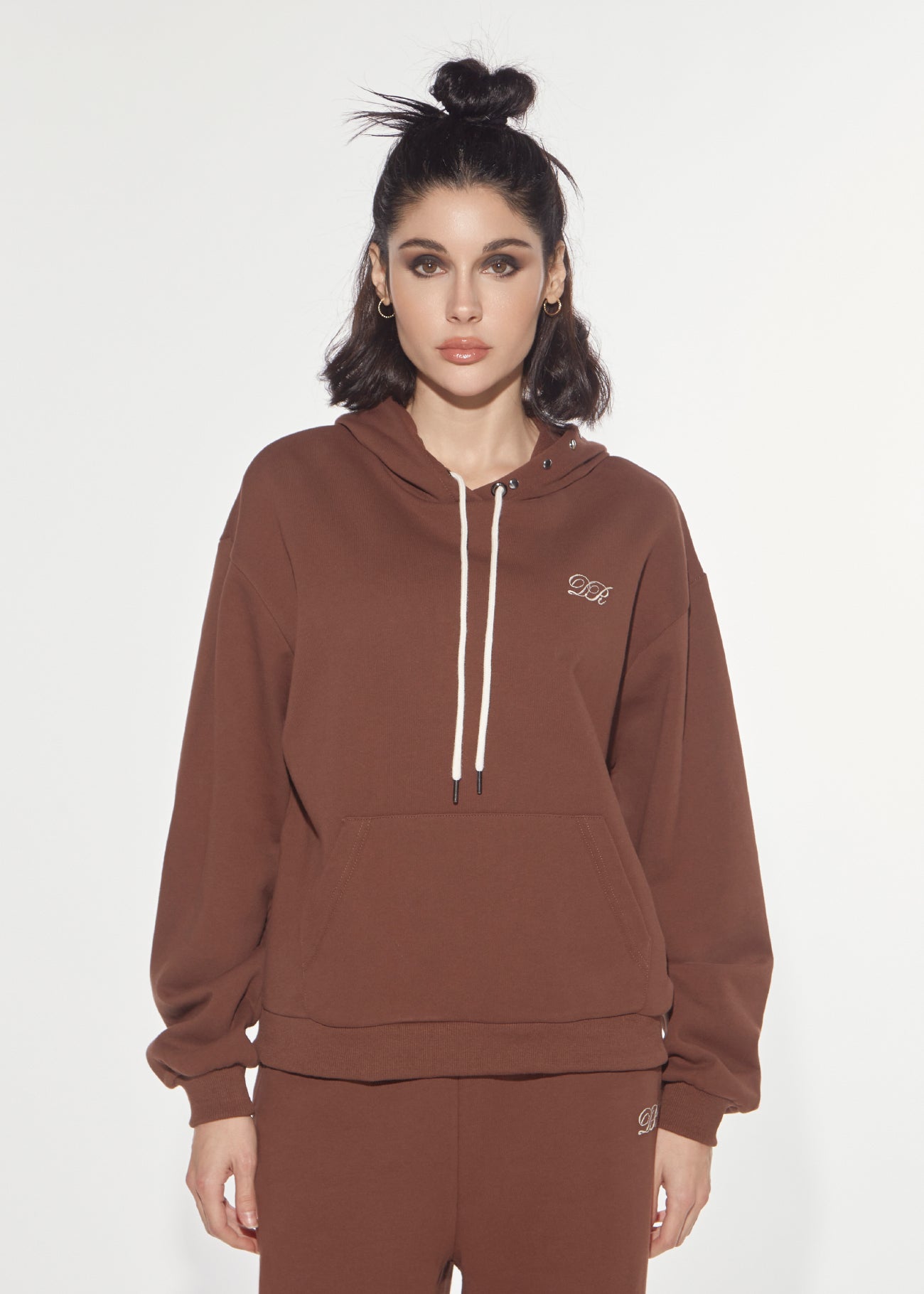 Denny Rose Eclectic Hoodie Baumwolle Nieten Braun