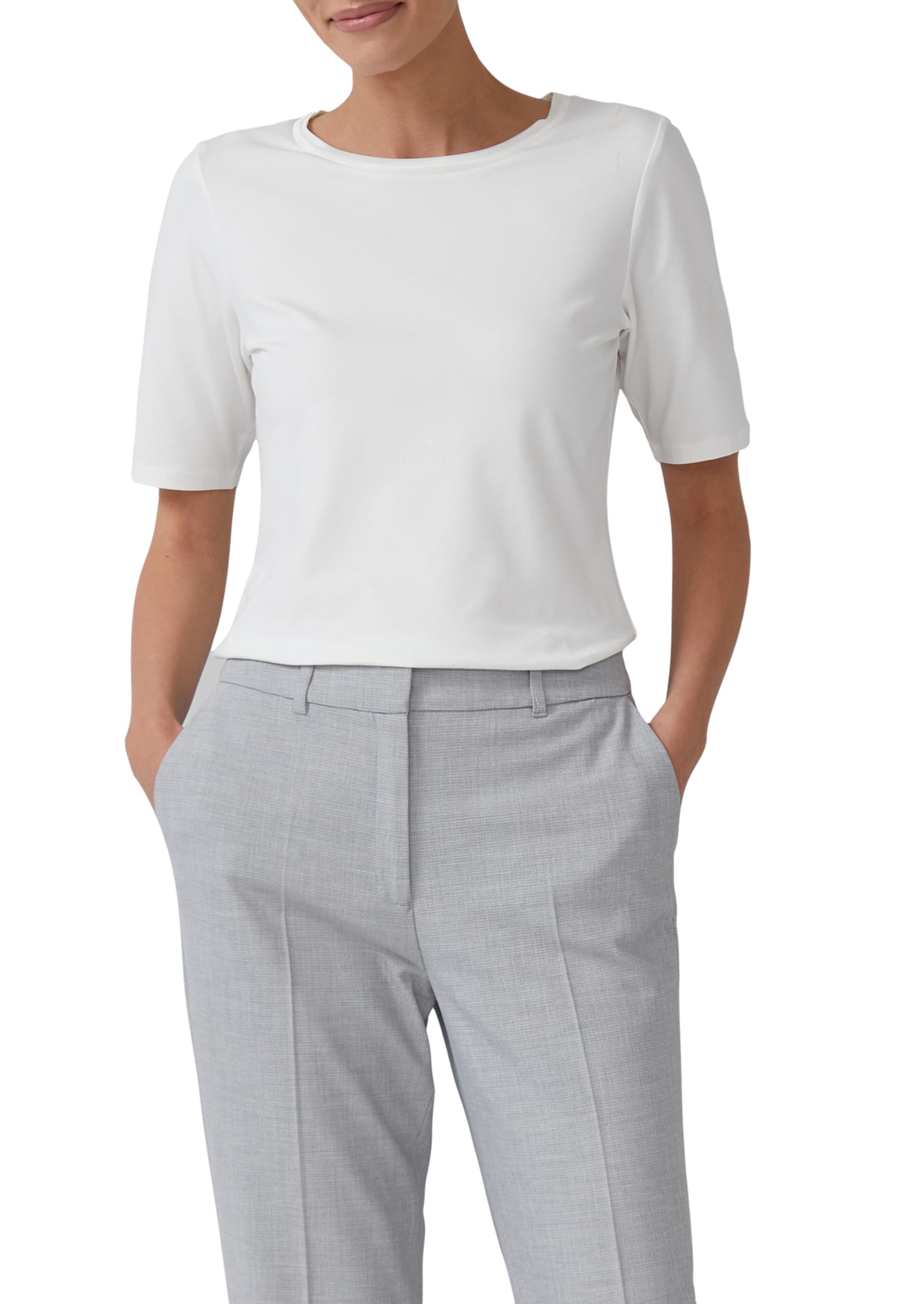 s.Oliver T-Shirt Baumwollmix Satindetail weiß Regular Fit