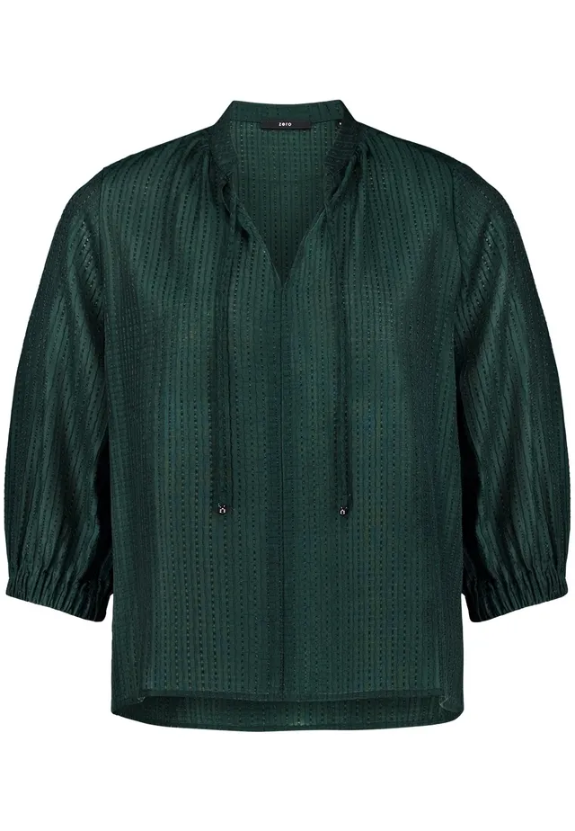 zero Bluse Kurz 3/4 Arm Bluse mit Bindeband Uni