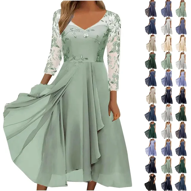 Singular Spitzenkleid Chiffon Brautjungfer Green-5