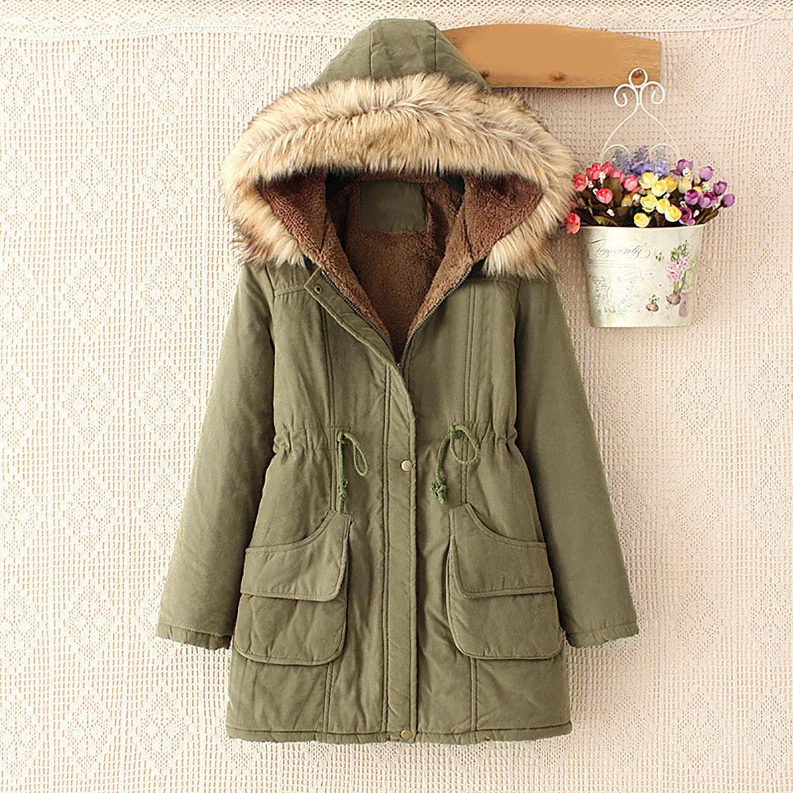 Singular Wintermantel Damen Parka mit Kapuze Teddyfleece gefüttert