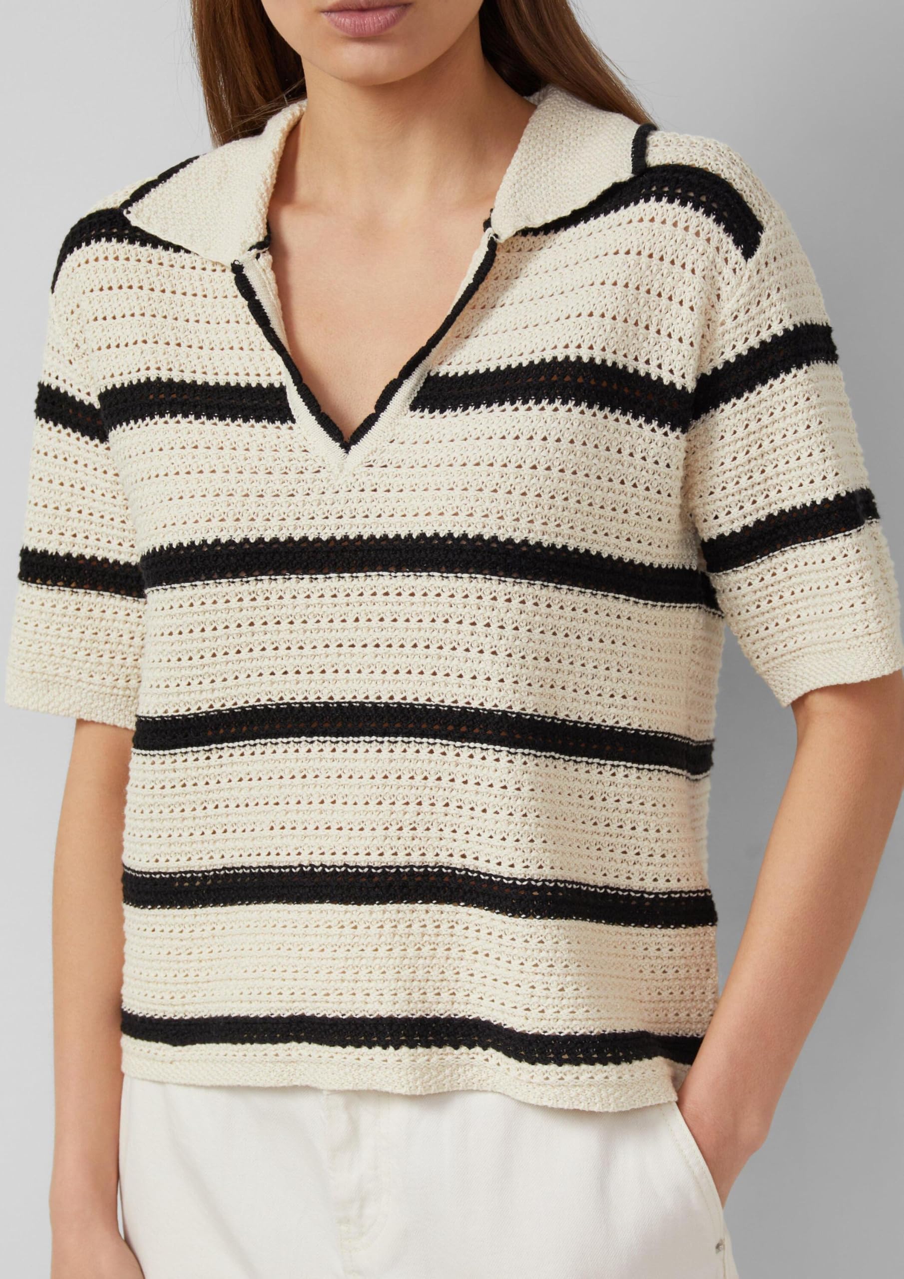 s.Oliver Red Label Strickpolo V-Ausschnitt helles Beige Relaxed Fit