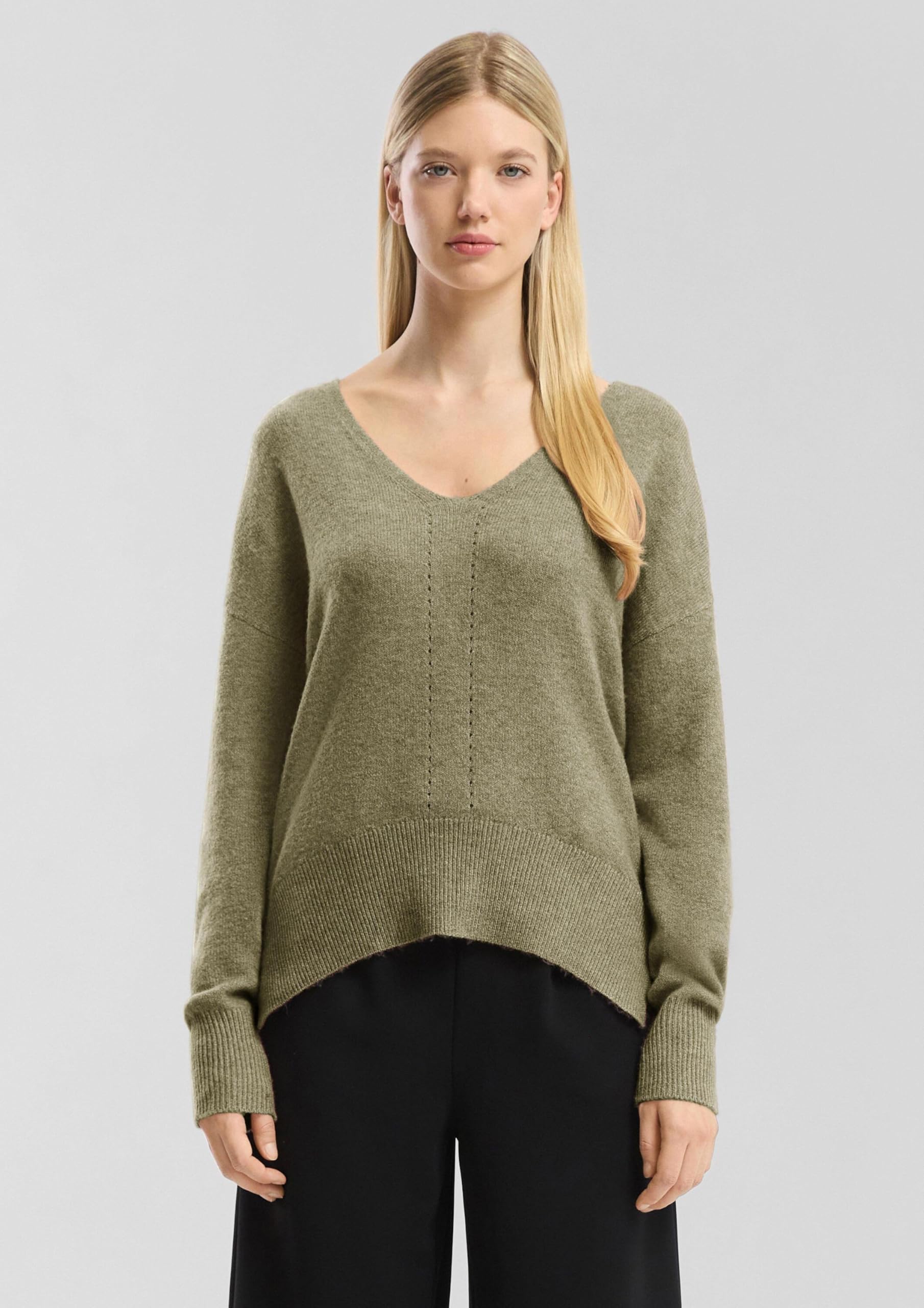 s.Oliver QS Strickpullover Ajour-Detail V-Ausschnitt