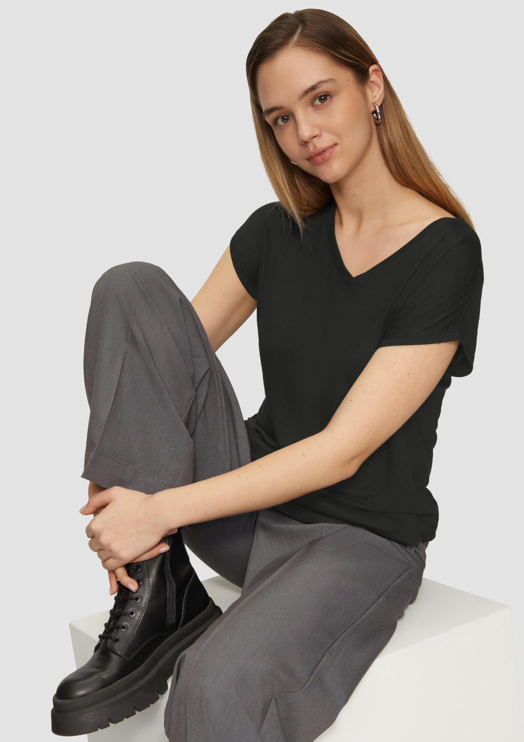 QS by s.Oliver lockeres T-Shirt Modalmix Damen leger