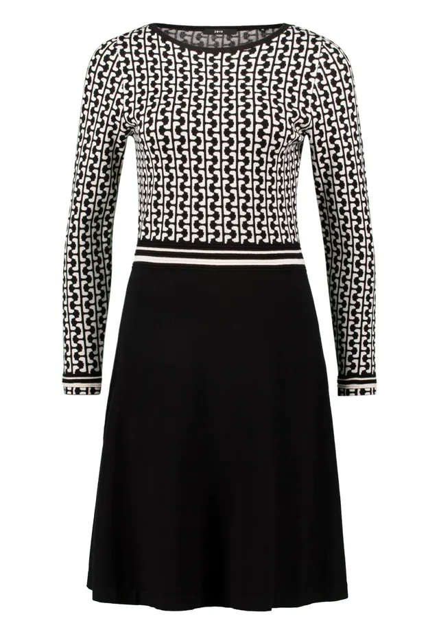 zero Strickkleid grafisches Muster 40 BlackCream midi